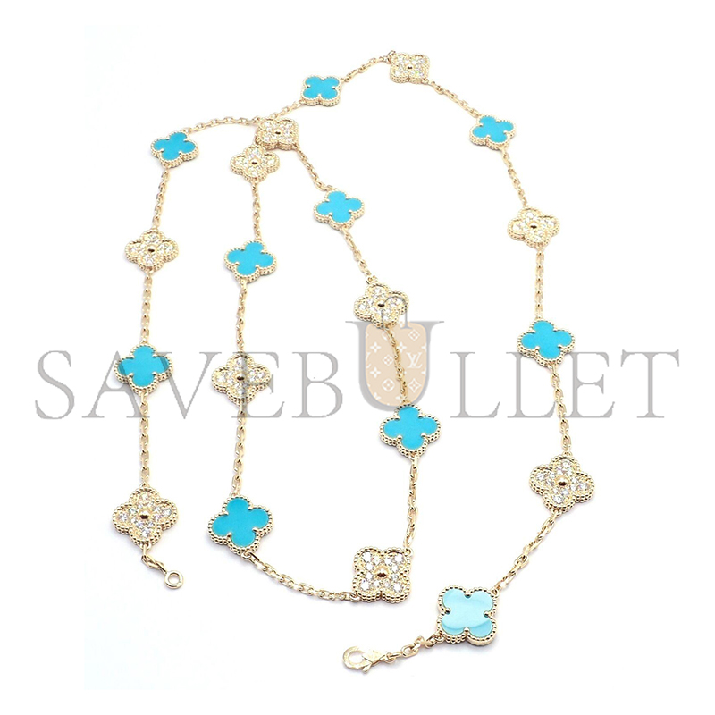 v*n cl**f & arpels yellow gold D1am0nd turquoise necklace 226869